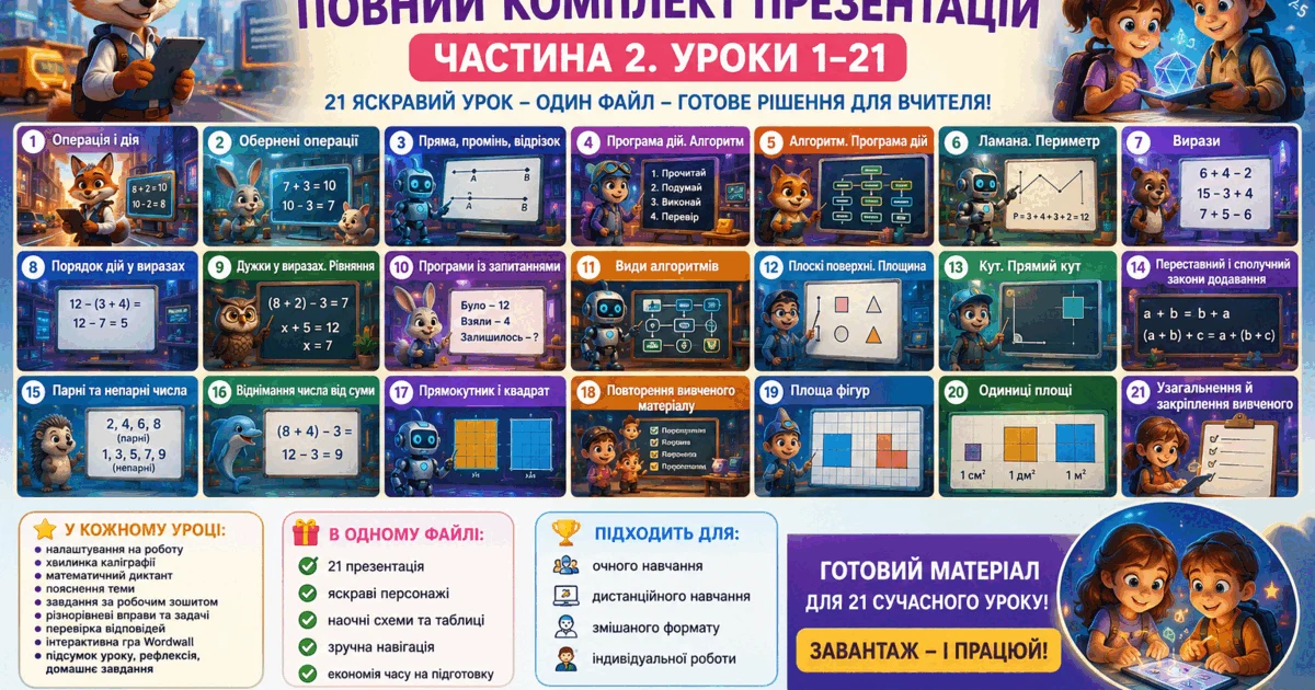 Прев’ю матеріалу «Комплект презентацій з математики «Росток». 2 клас. Частина 2. Уроки 1–21»