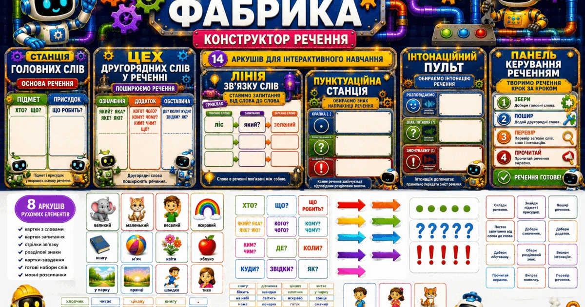 Прев’ю матеріалу «Конструктор речення «Мовна фабрика» — інтерактивні плакати та рухомі картки»