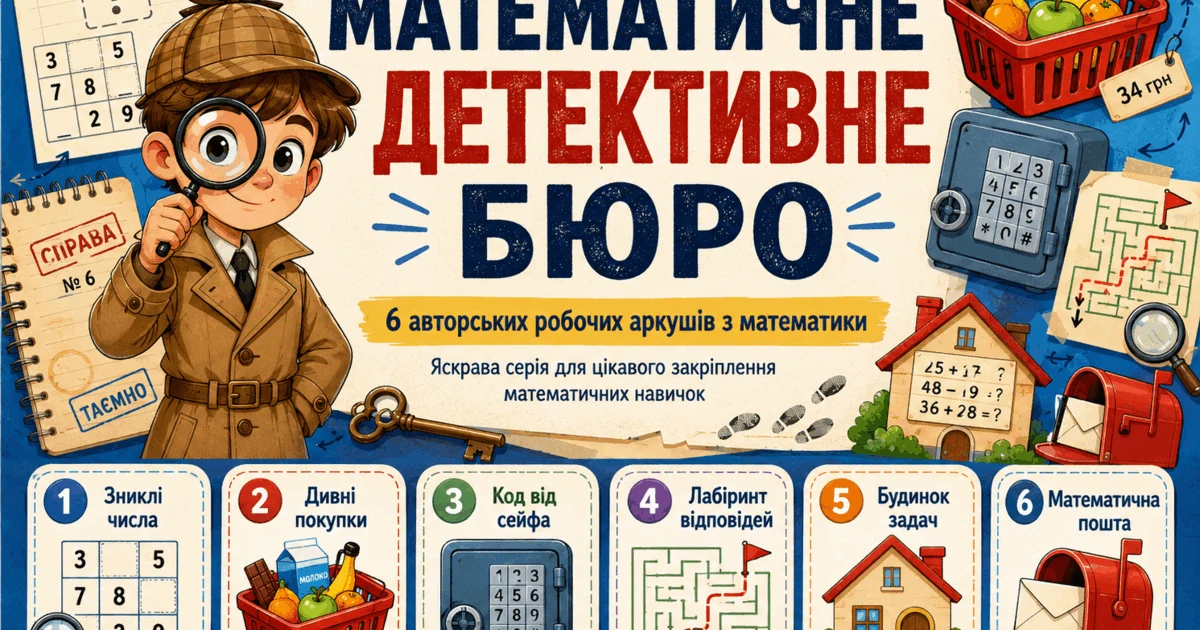 Прев’ю матеріалу «Математичне детективне бюро. 6 авторських робочих аркушів з математики»