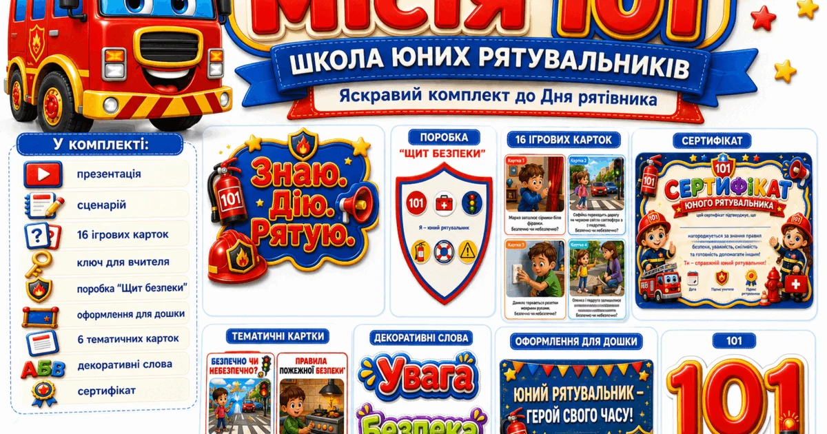 Прев’ю матеріалу ««Місія 101: школа юних рятувальників» — яскравий комплект до Дня рятівника»