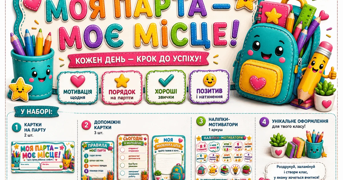 Прев’ю матеріалу ««Моя парта — моє місце». Комплект для оформлення учнівської парти та мотивації дітей»