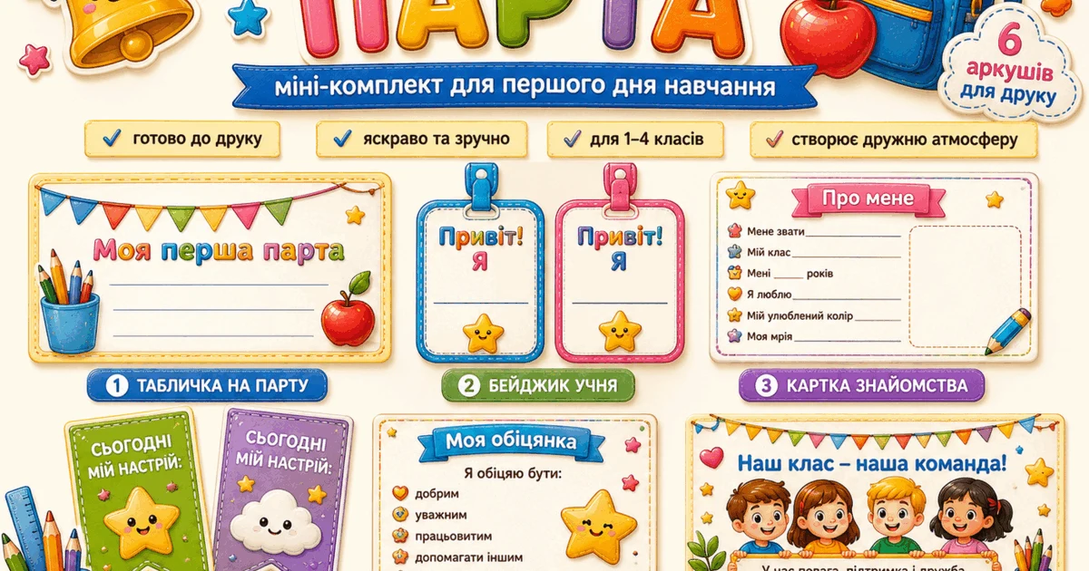 Прев’ю матеріалу «Моя перша парта. Міні-комплект для першого дня навчання»