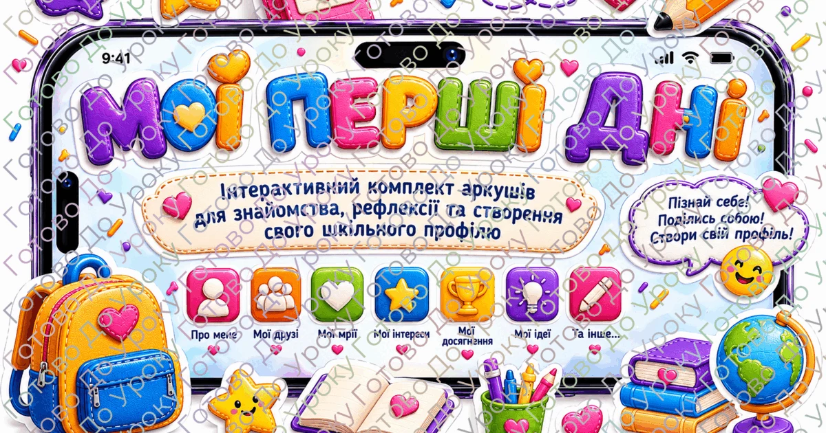 Прев’ю матеріалу «📱 «Мої перші дні у класі» — інтерактивний комплект аркушів для знайомства, спілкування та розвитку емоційного інтелекту учнів.»