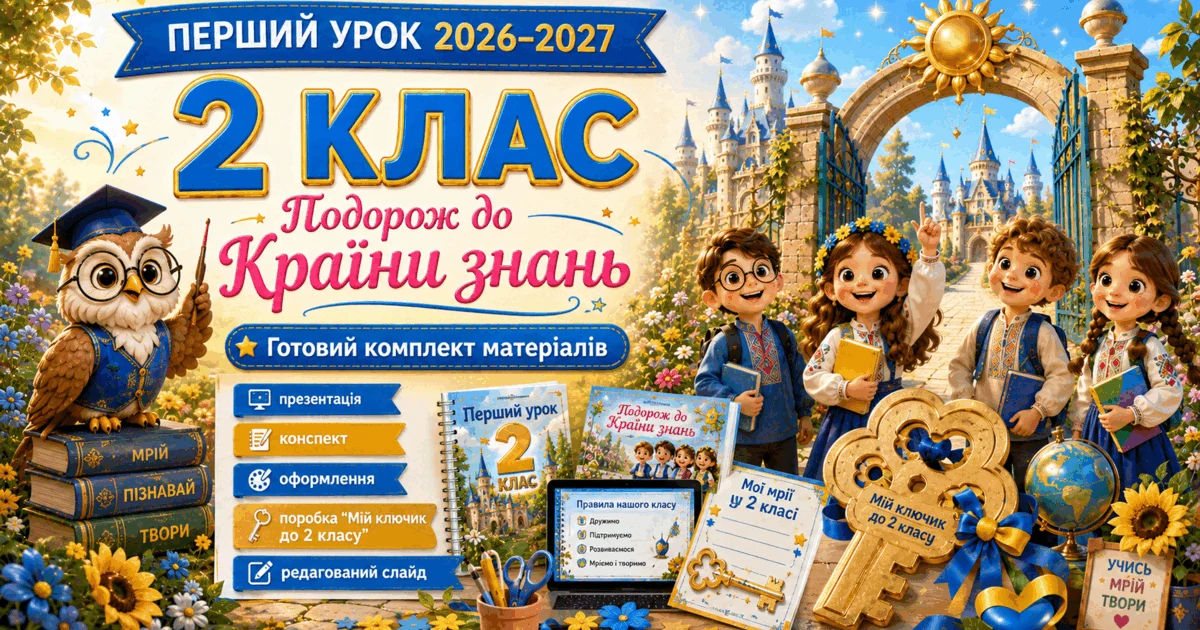 Прев’ю матеріалу «Перший урок 2026–2027. 2 клас. Подорож до Країни знань + оформлення дошки + поробка»