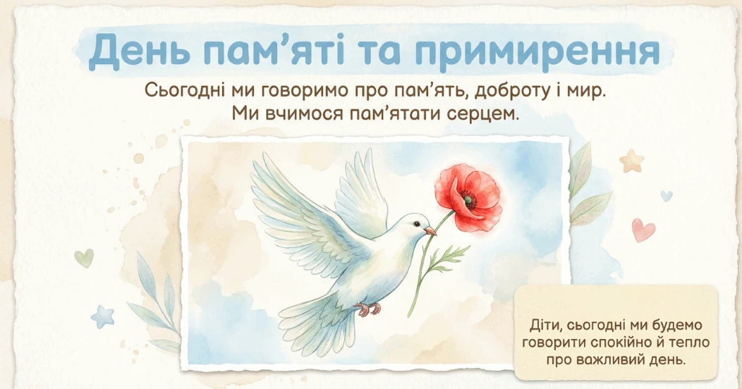 Прев’ю матеріалу «Презентація «День пам’яті та примирення» для учнів 1 класу»