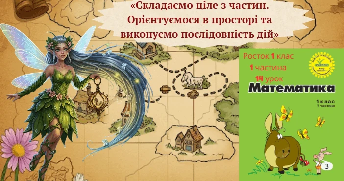 Прев’ю матеріалу «Росток 1 клас 1 частина 14 урок Частина і ціле, співвідношення між ними. Взаємне розміщення предметів у просторі і часі: вище-нижче, ранішепізніше, зліва-справа та інше.»