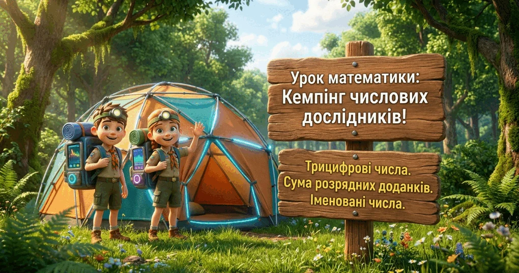 Прев’ю матеріалу «Росток 2 клас Ч.1 Урок 21 + робочий аркуш «Кемпінг числових дослідників. Додавання і віднімання трицифрових чисел»»