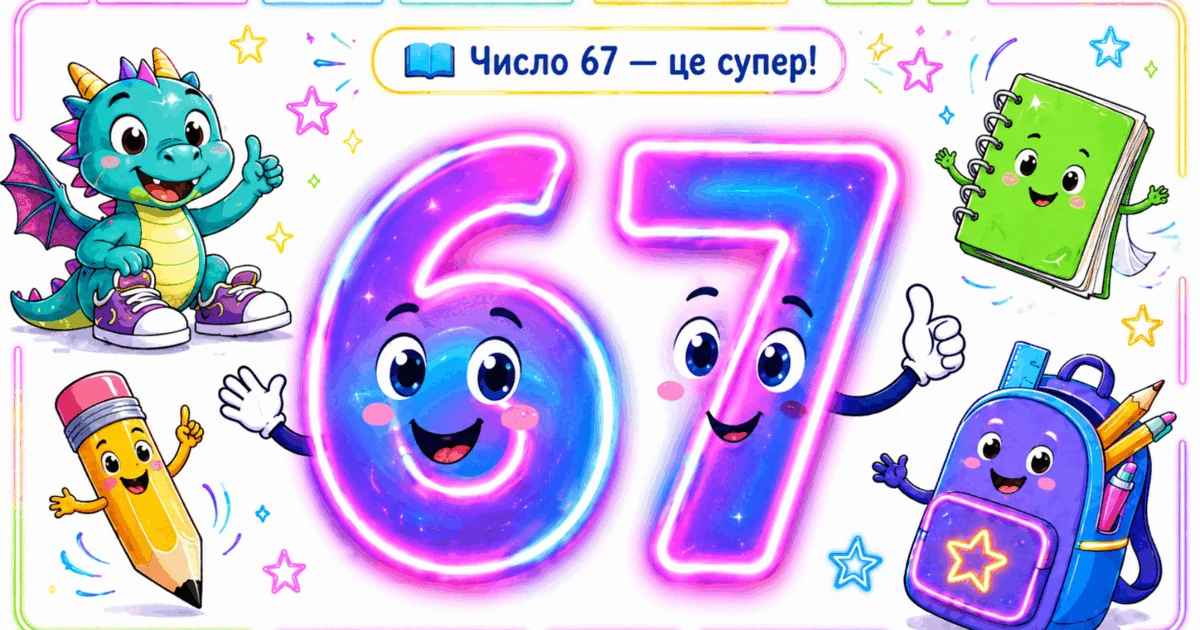 Прев’ю матеріалу «Таємниця числа 67: фантастична казка, завдання та яскрава картинка для 1 класу»